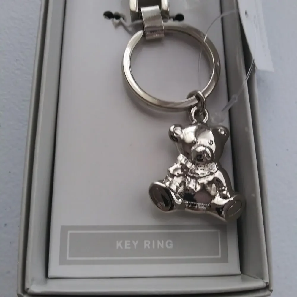 Liz Claiborne Silver Bear Keychain Leather Strap